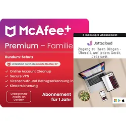 McAfee+ Premium Family | 1 Jahr | Identitätsschutz | Jugendschutz + Jottacloud unbegrenzte Cloud-Backups