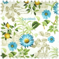 Farbdruck Möbelstoff Botanik Weiss / Petrol / Grün