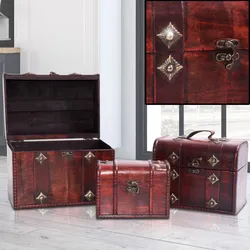 3er Set Holz Schatz Truhen Aufbewahrung Dekoration Metall Beschlag Accessoires